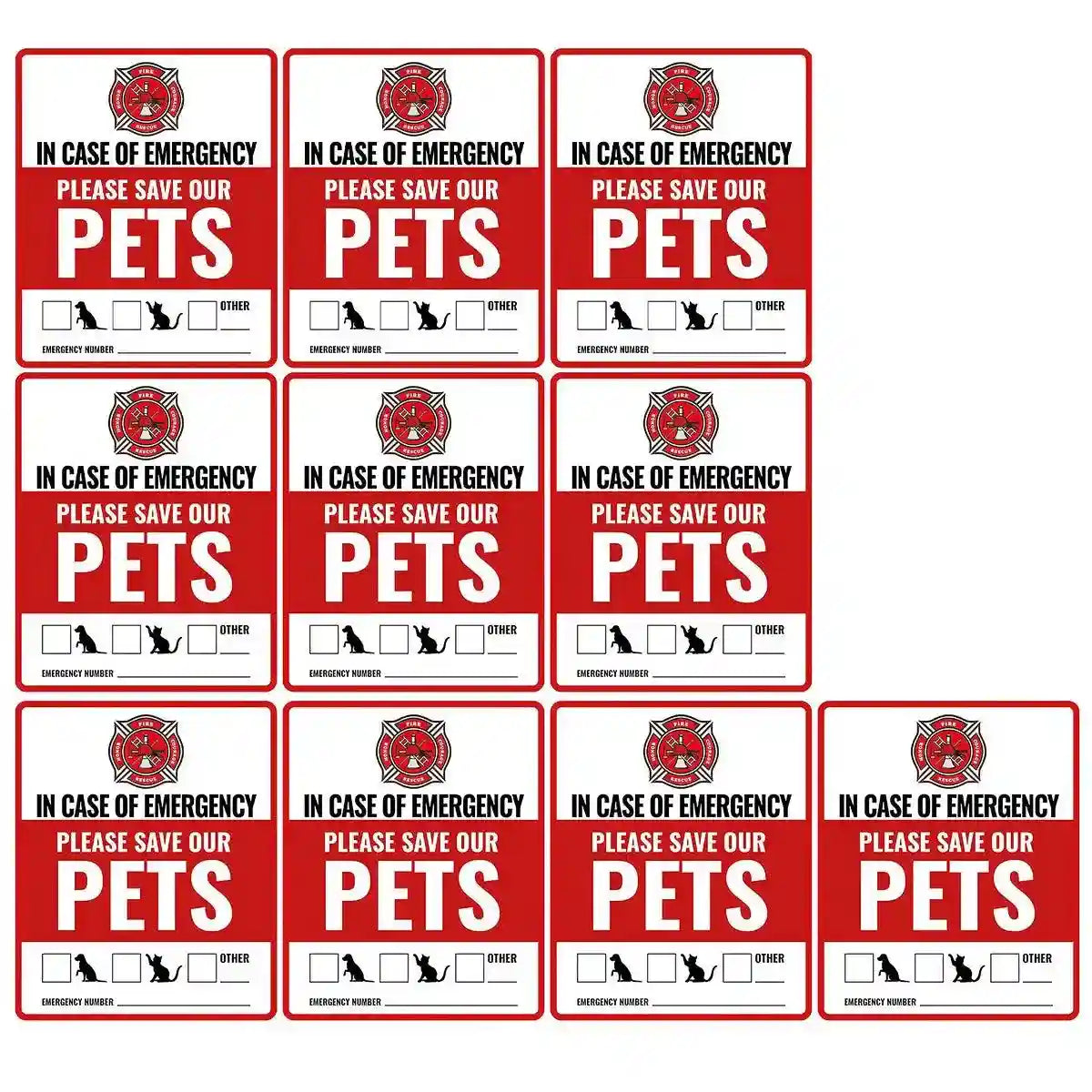 10pcs Emergency Pet Alert Stickers for Windows and Doors