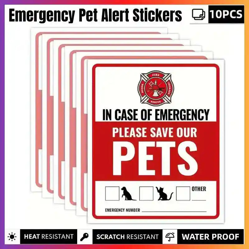 Pet alert stickers for windows and doors with emergency contact fields