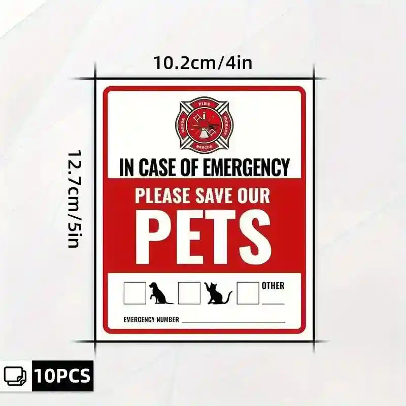 10pcs Emergency Pet Alert Stickers for Windows and Doors
