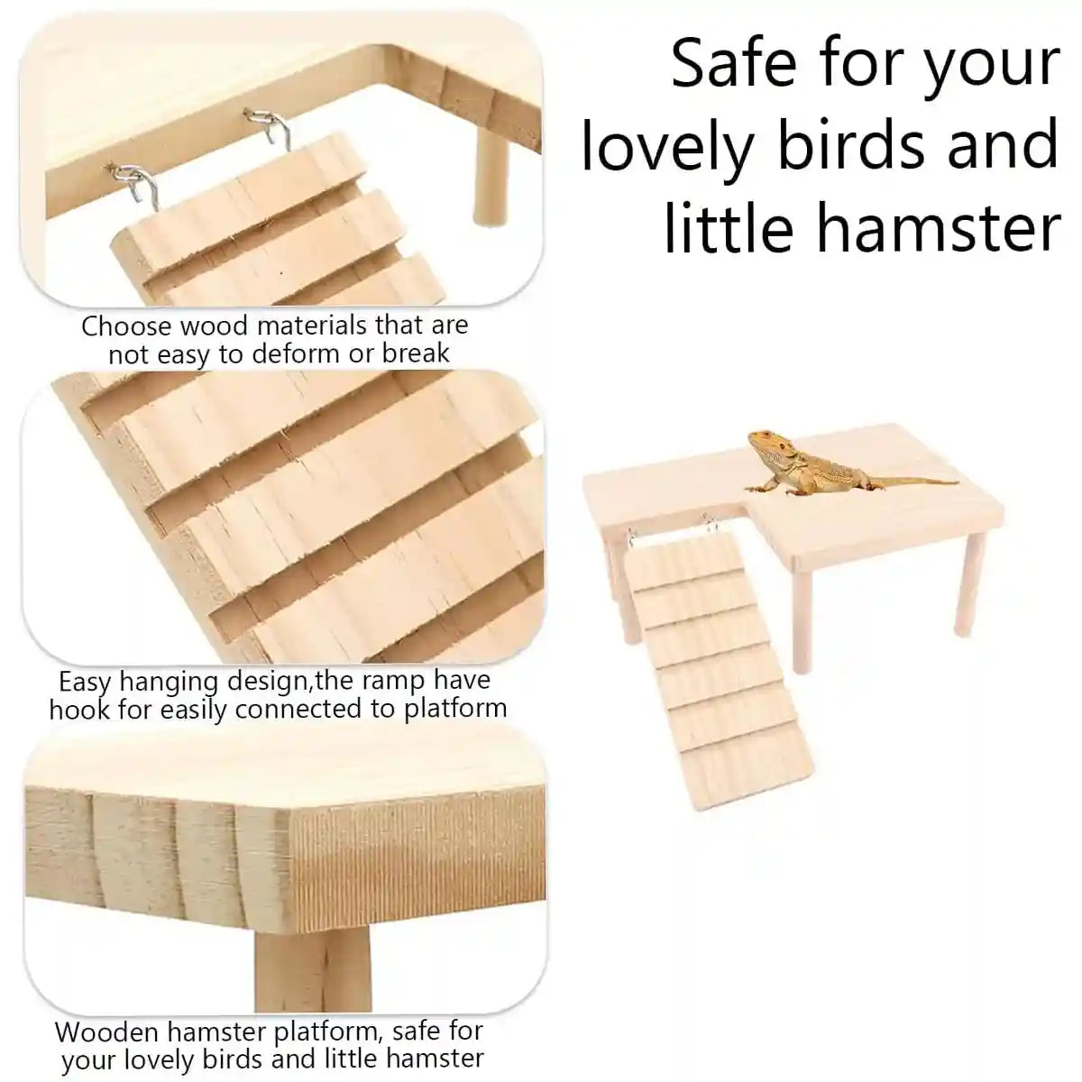 Wooden Hamster Platform With Ramp And Stairs For Climbing And Rest