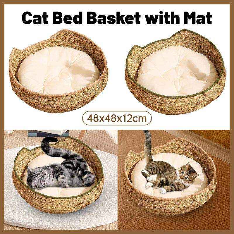 Comfortable Cat Bed Basket with Woven Mat for Cozy Resting