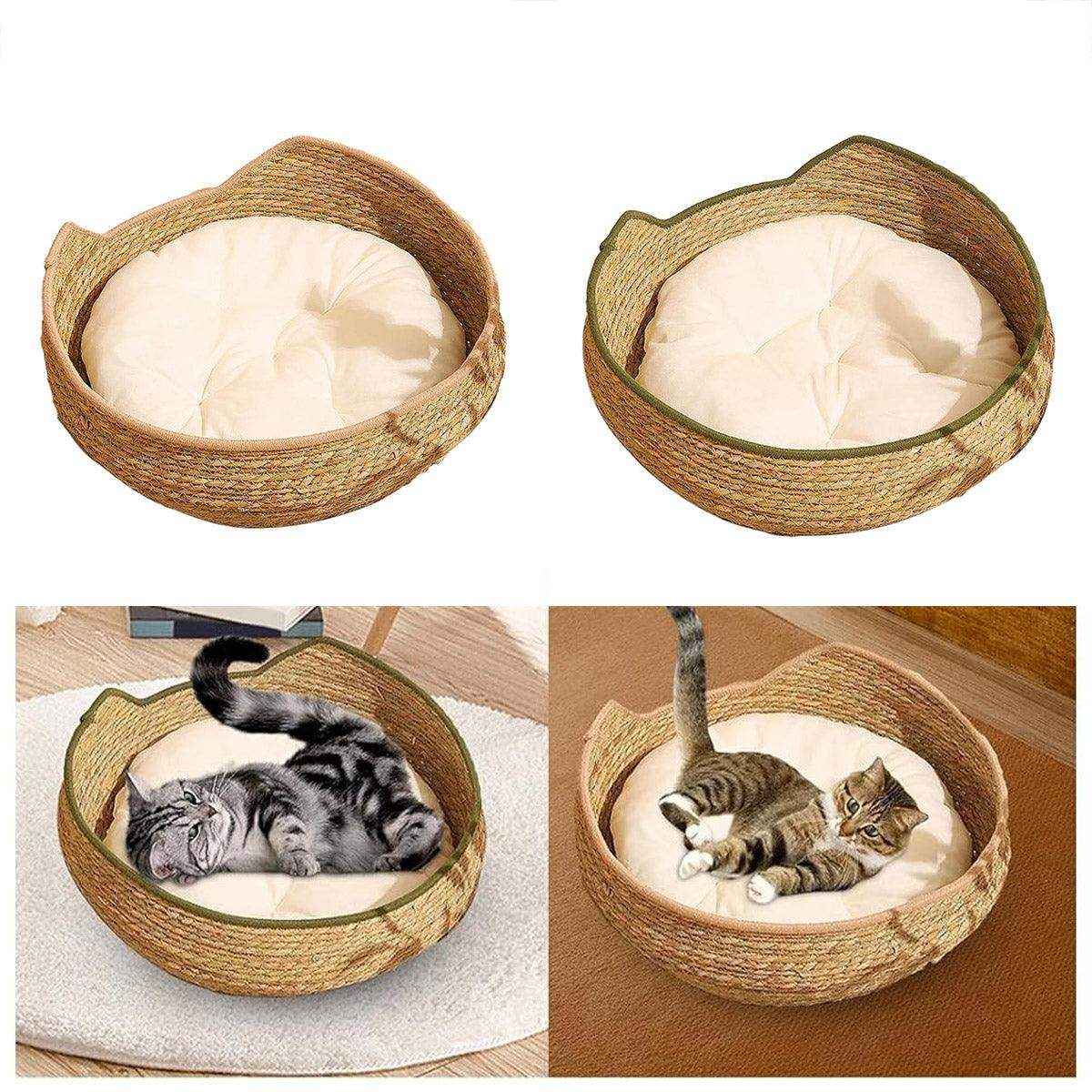 Comfortable Cat Bed Basket with Woven Mat for Cozy Resting
