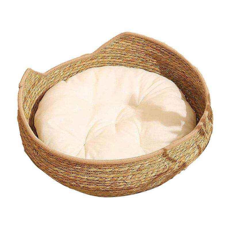 Comfortable Cat Bed Basket with Woven Mat for Cozy Resting