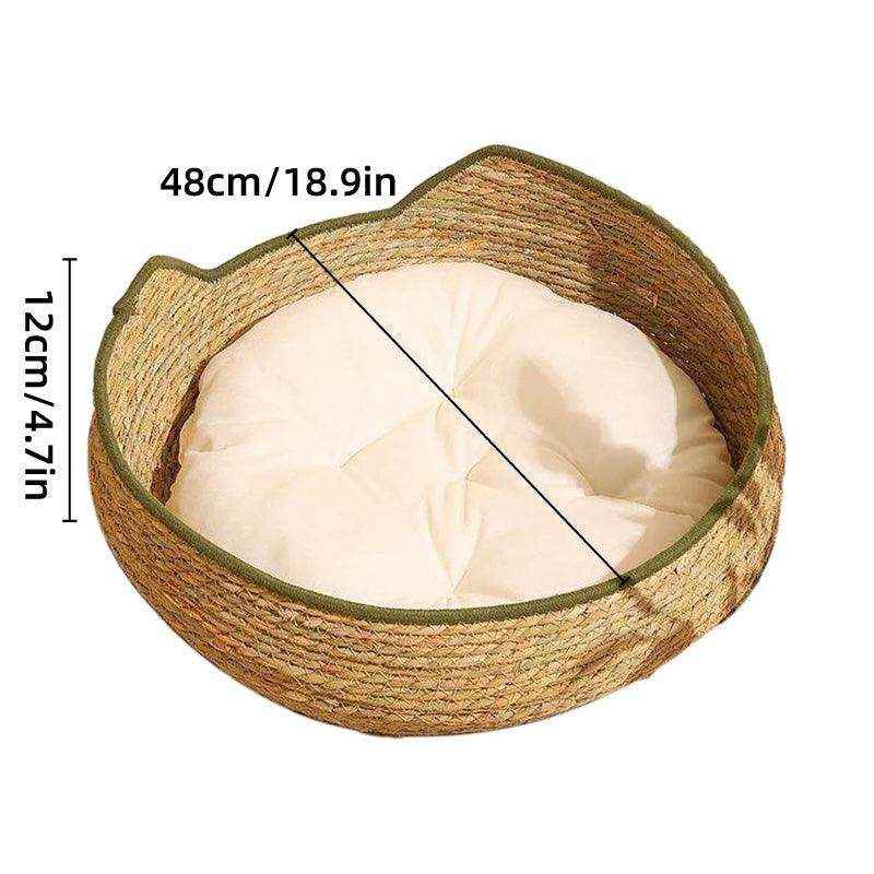 Comfortable Cat Bed Basket with Woven Mat for Cozy Resting