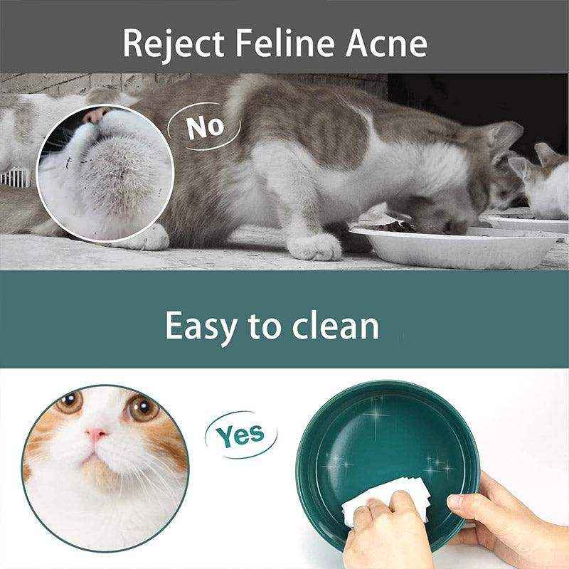 Ceramic Cat Bowl Set Elevated Double Pet Bowls with Bamboo Stand