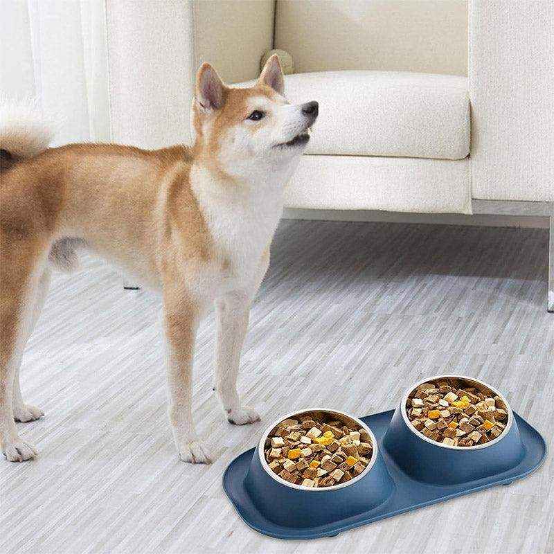 Stainless Steel Double Pet Bowl Set with Non-Slip Base 6 Colors