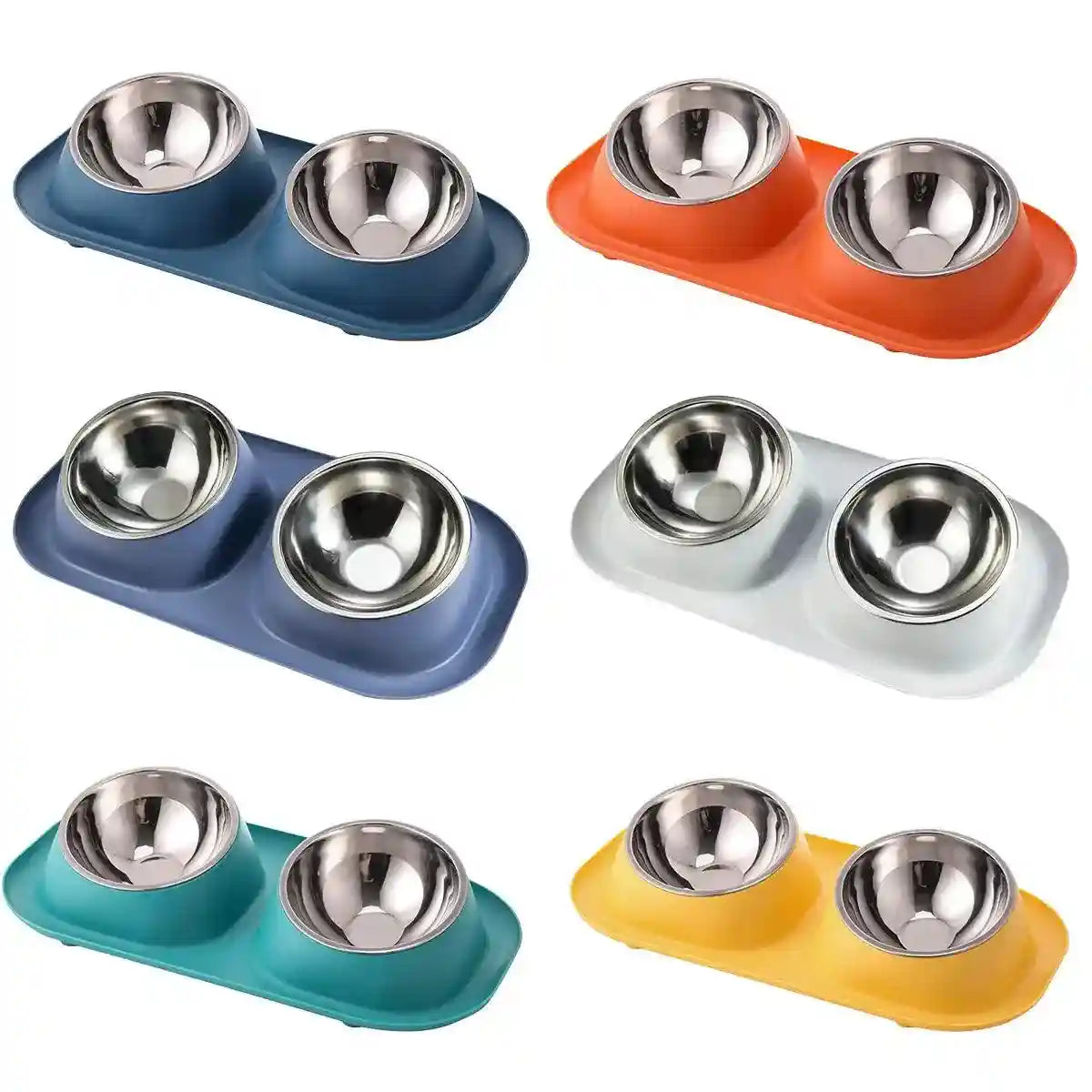 Stainless Steel Double Pet Bowl Set with Non-Slip Base 6 Colors