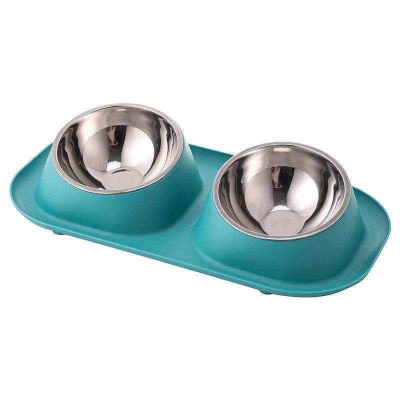 Stainless Steel Double Pet Bowl Set with Non-Slip Base 6 Colors