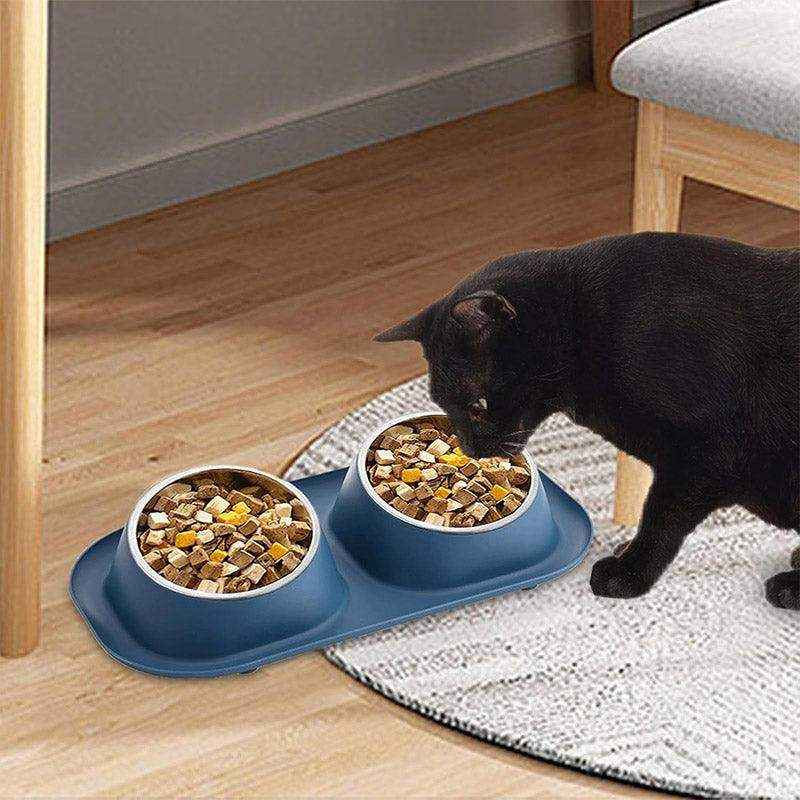 Stainless Steel Double Pet Bowl Set with Non-Slip Base 6 Colors