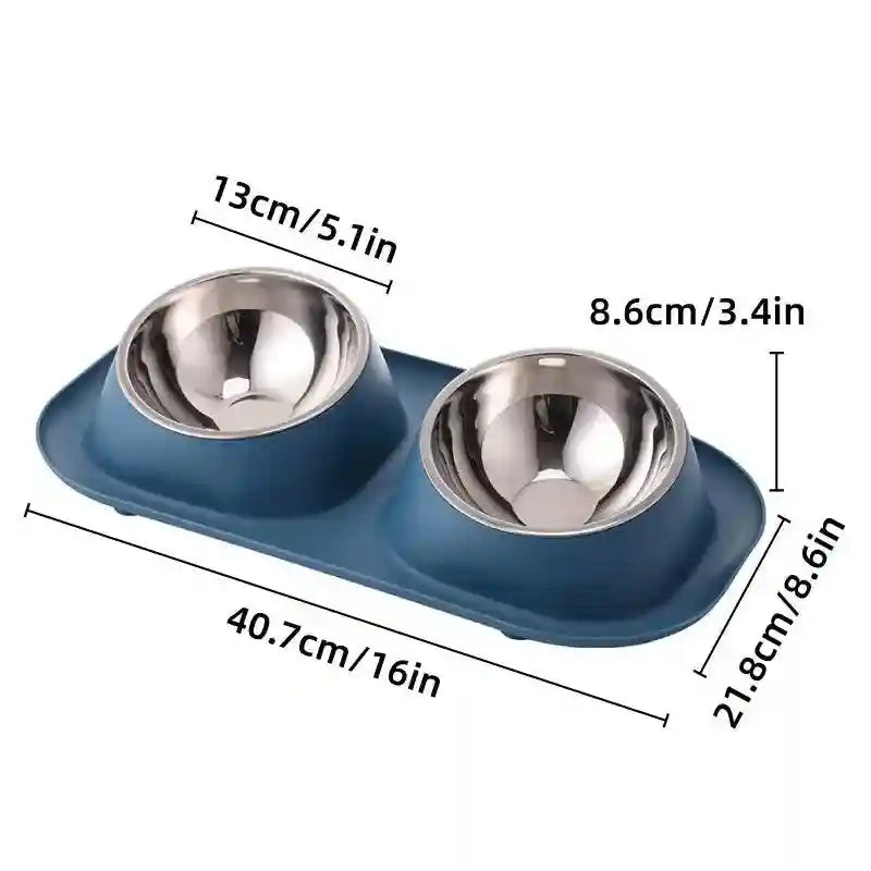 Stainless Steel Double Pet Bowl Set with Non-Slip Base 6 Colors