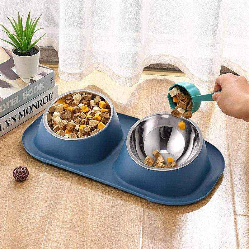 Stainless Steel Double Pet Bowl Set with Non-Slip Base 6 Colors