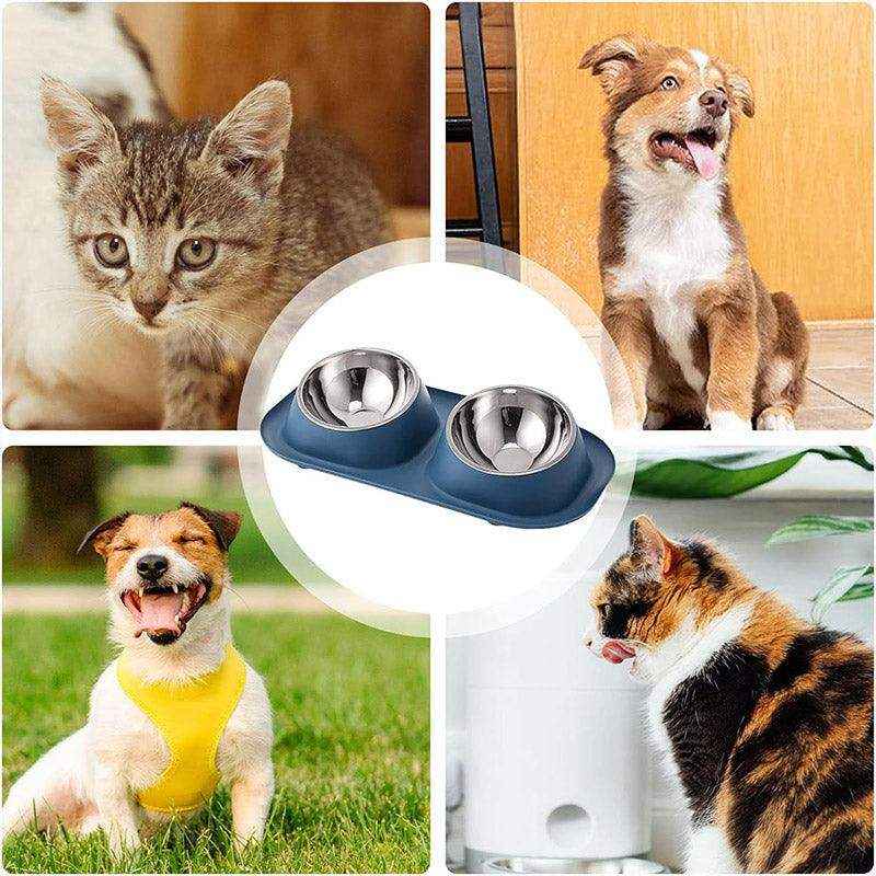Stainless Steel Double Pet Bowl Set with Non-Slip Base 6 Colors