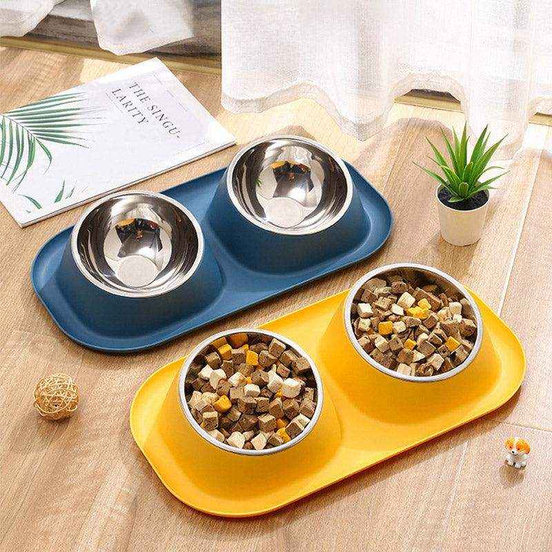Stainless Steel Double Pet Bowl Set with Non-Slip Base 6 Colors