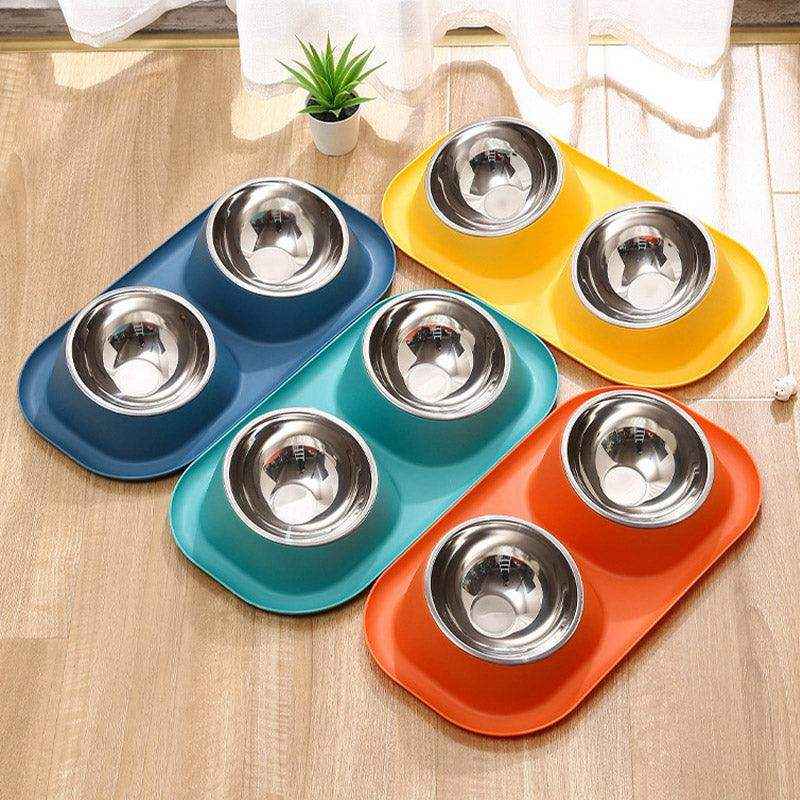 Stainless Steel Double Pet Bowl Set with Non-Slip Base 6 Colors