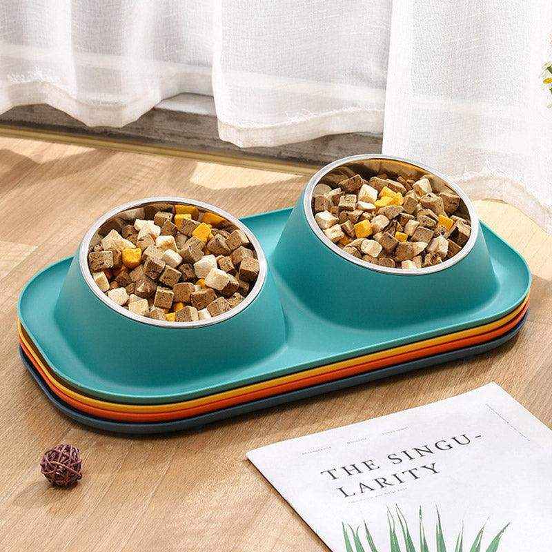 Stainless Steel Double Pet Bowl Set with Non-Slip Base 6 Colors