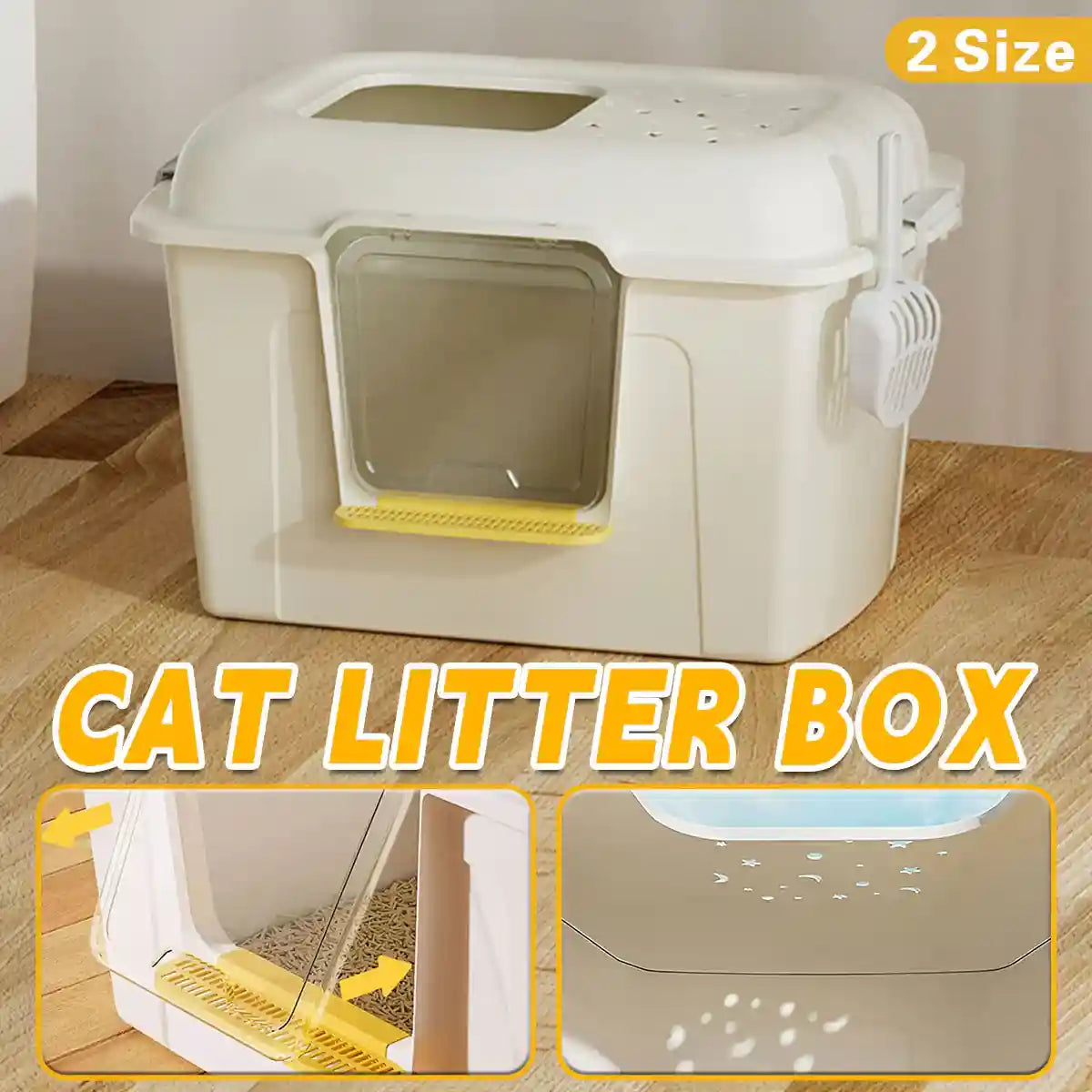 Spacious Enclosed Cat Litter Box With Dual Entry & Scoop