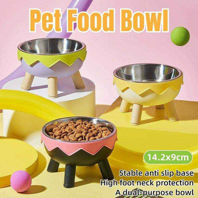 Elevated cat bowls with stainless steel dish and non-slip base