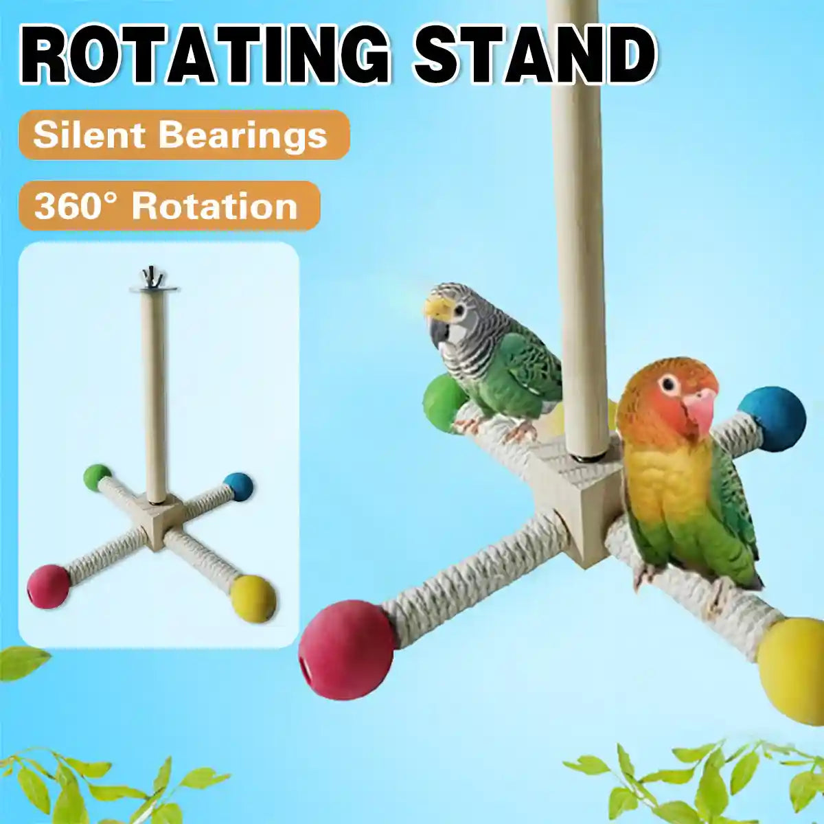 360° Rotating Bird Stand with Silent Bearings for Parrots and Budgies