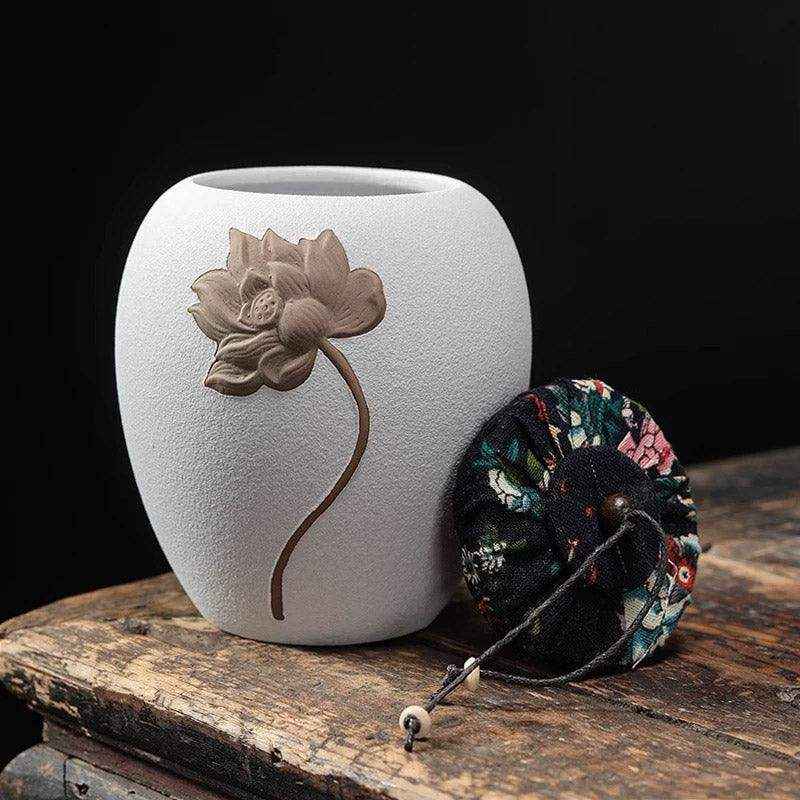 Elegant Lotus Design Ceramic Pet Urn for Dog or Cat Ashes