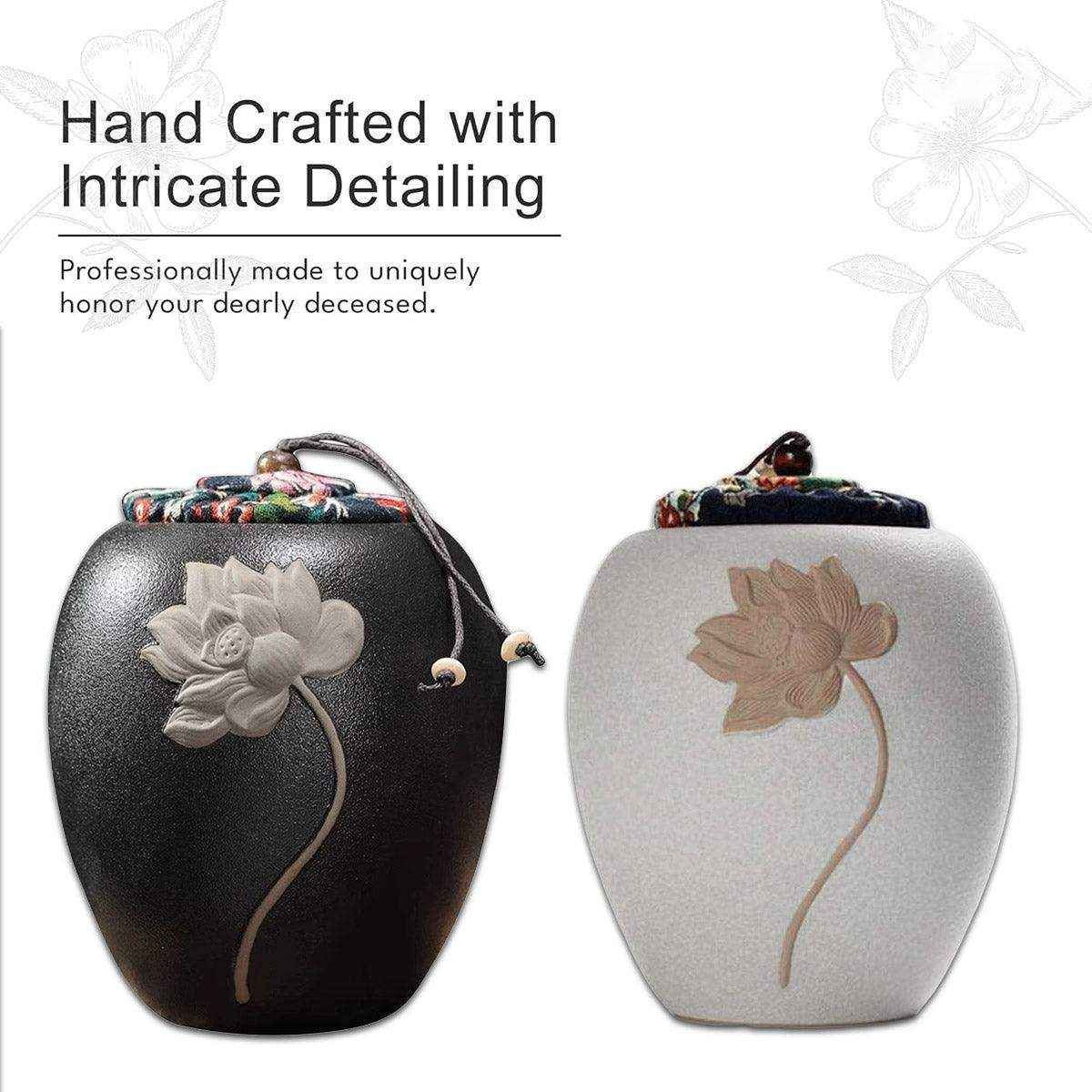 Elegant Lotus Design Ceramic Pet Urn for Dog or Cat Ashes