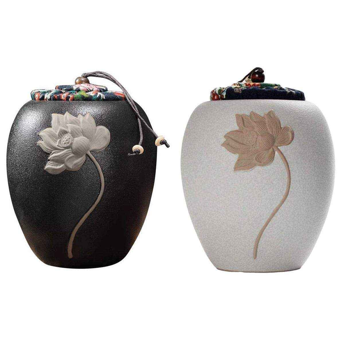 Elegant Lotus Design Ceramic Pet Urn for Dog or Cat Ashes