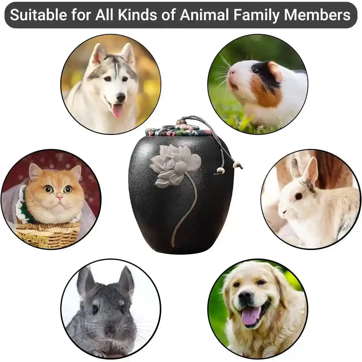 Elegant Lotus Design Ceramic Pet Urn for Dog or Cat Ashes