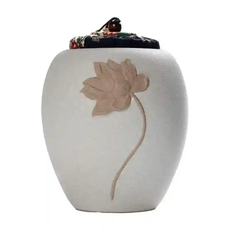 Elegant Lotus Design Ceramic Pet Urn for Dog or Cat Ashes
