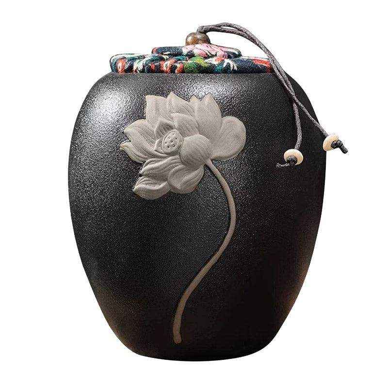 Elegant Lotus Design Ceramic Pet Urn for Dog or Cat Ashes