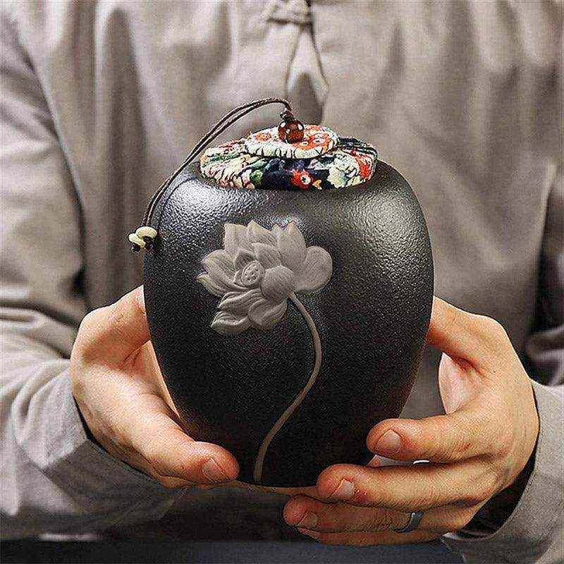 Elegant Lotus Design Ceramic Pet Urn for Dog or Cat Ashes