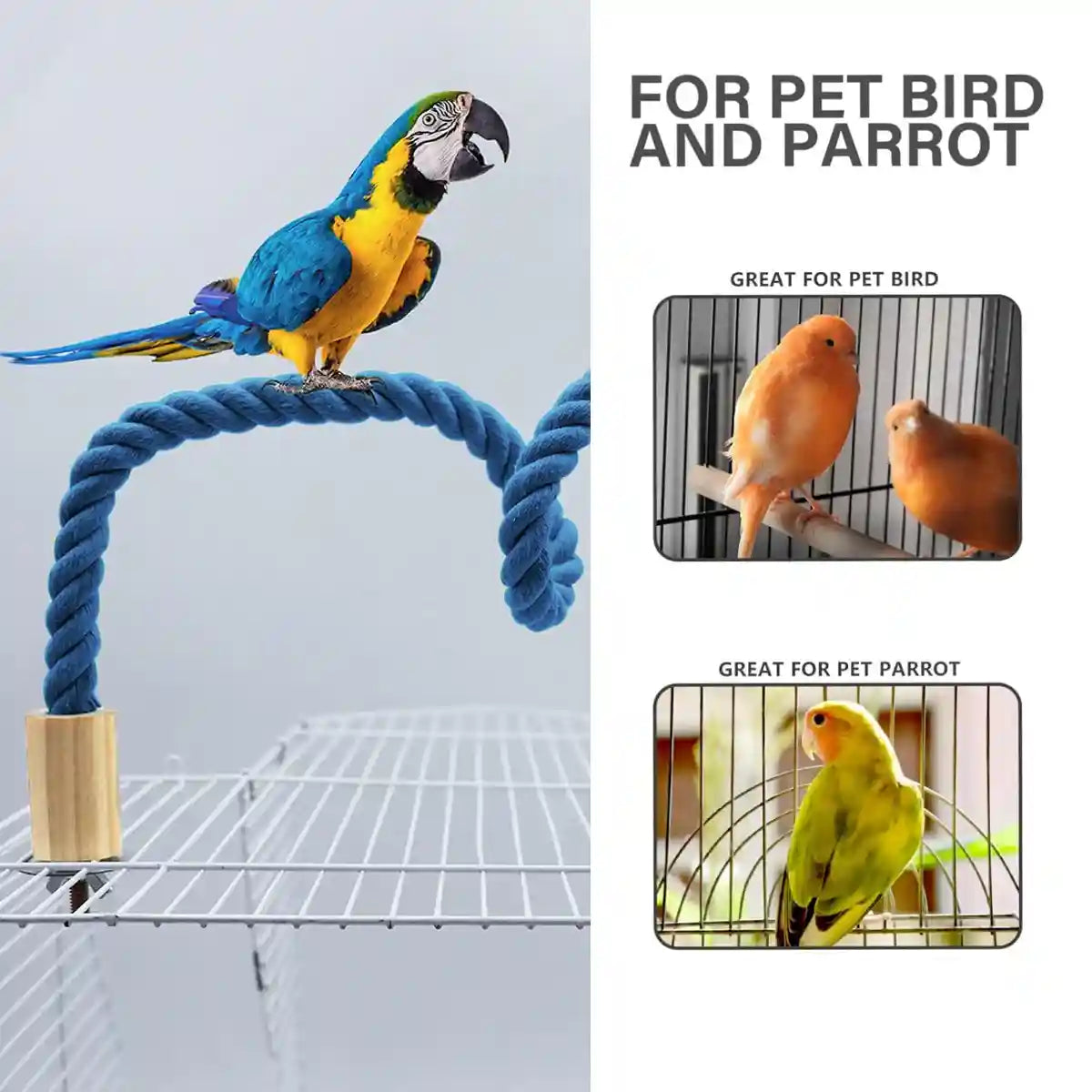 Flexible Bird Rope Perch for Parrots & Pet Birds 55–100cm Options