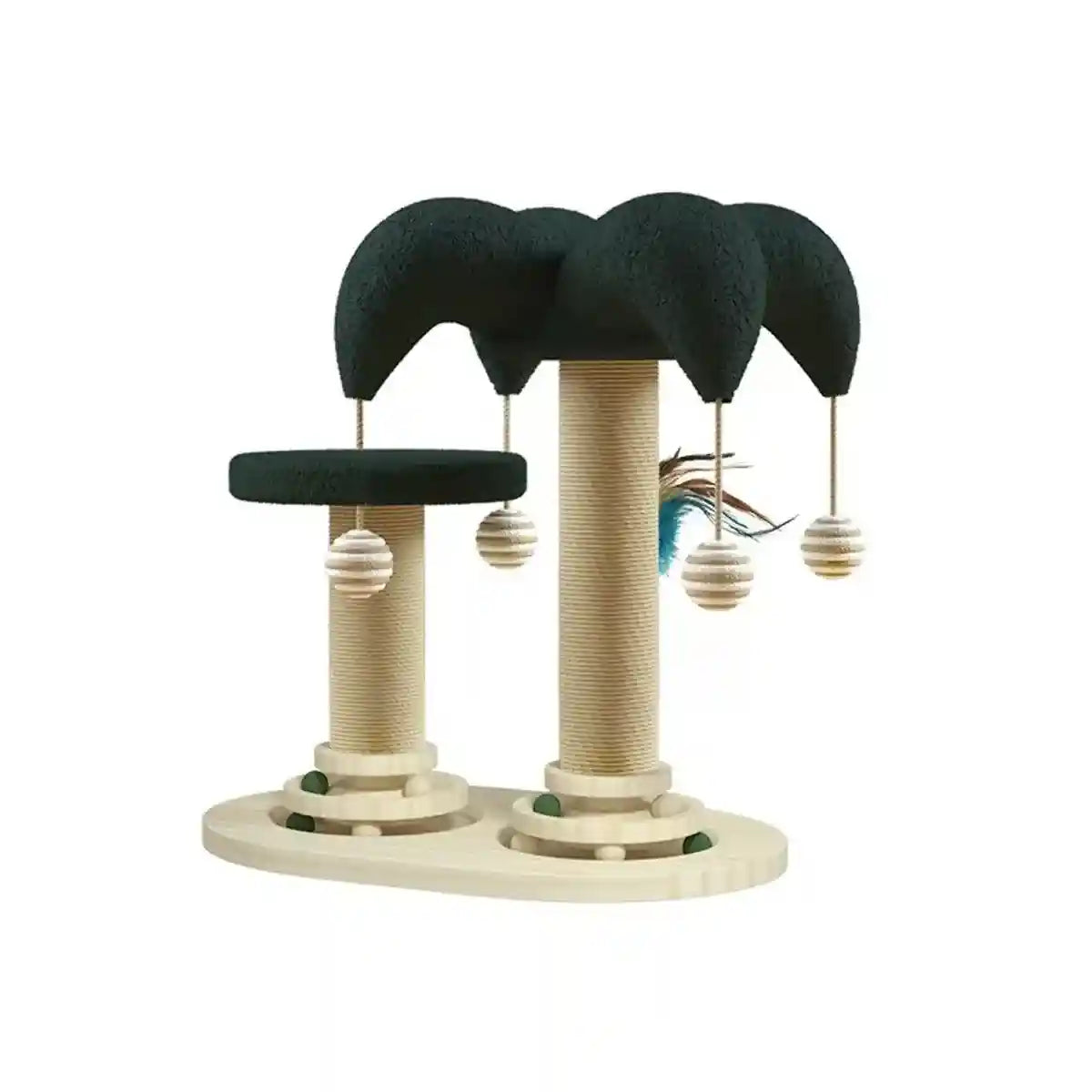 Cat Scratching Post with Teaser Stick & Turntable Sisal & Wood Base