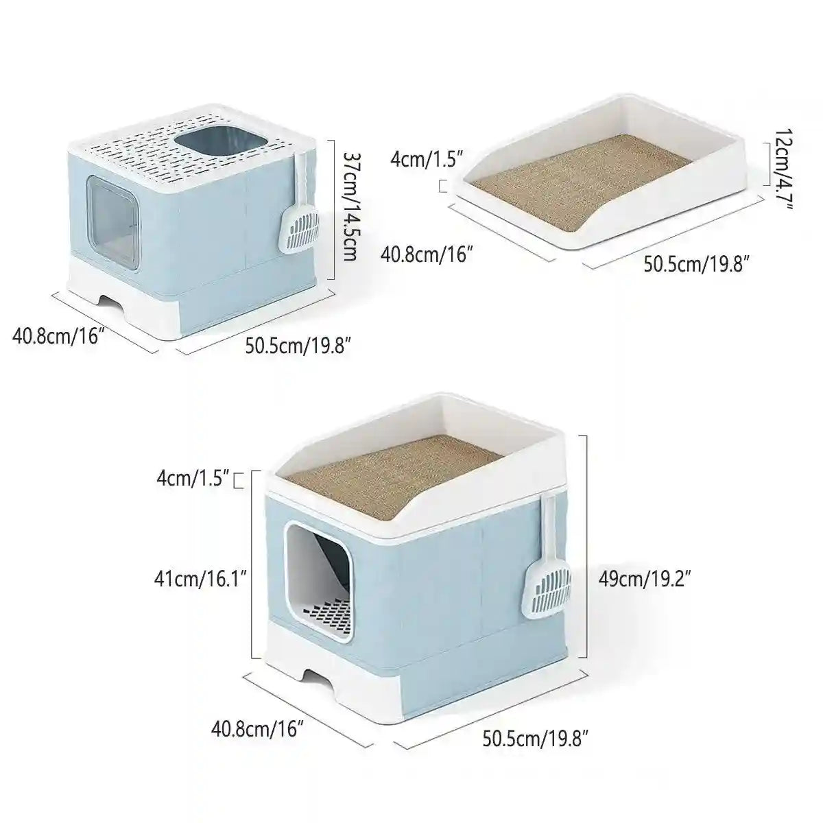 Drawer-Style Cat Litter Box with Scratching Board & Scoop