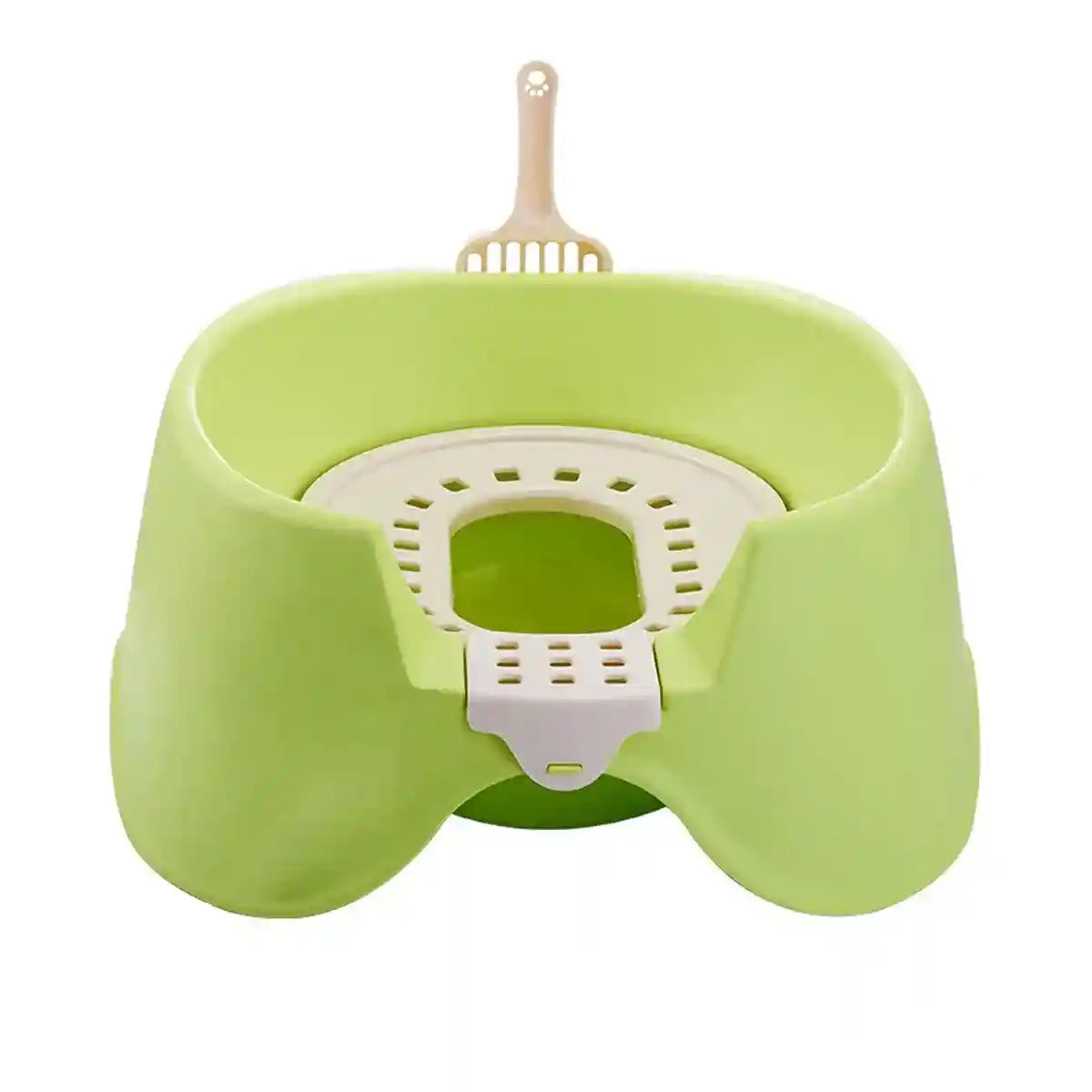 Open Cat Litter Box with Toilet Ring and Scoop Squat Style Design