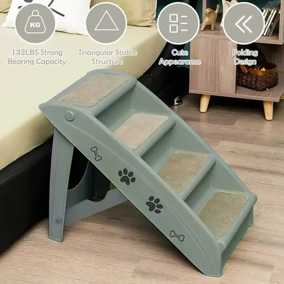 Foldable Pet Stairs with Non-Slip Surface for Dogs and Cats