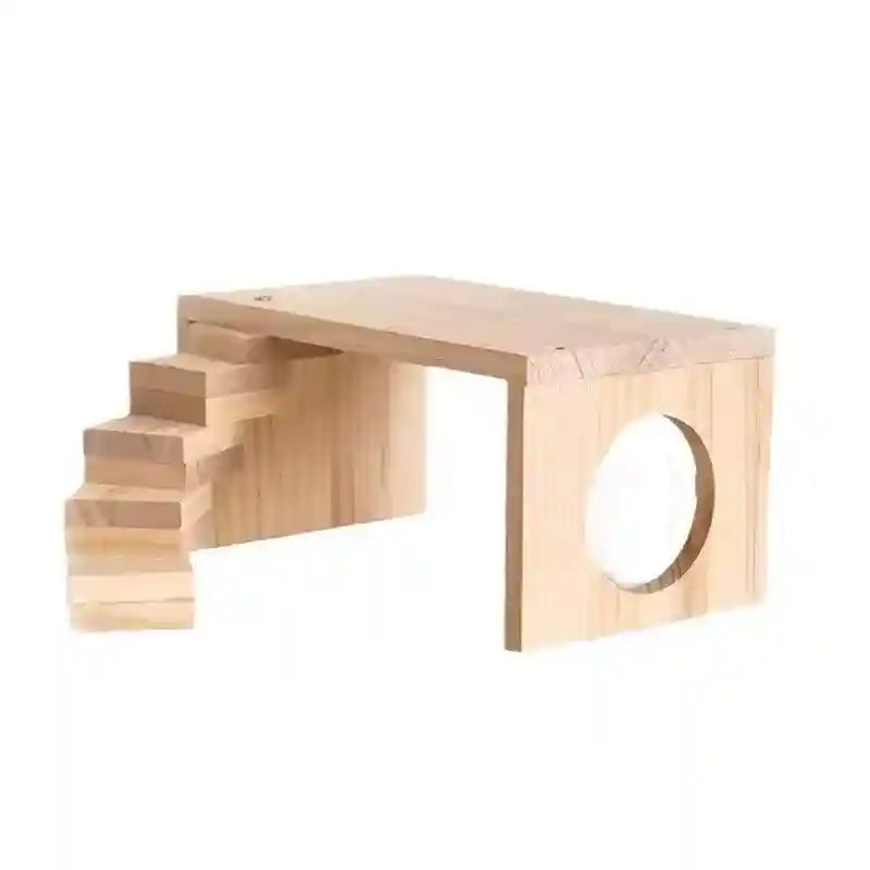 Interactive Wooden Climbing Toy with Hamster Platform and Hideout