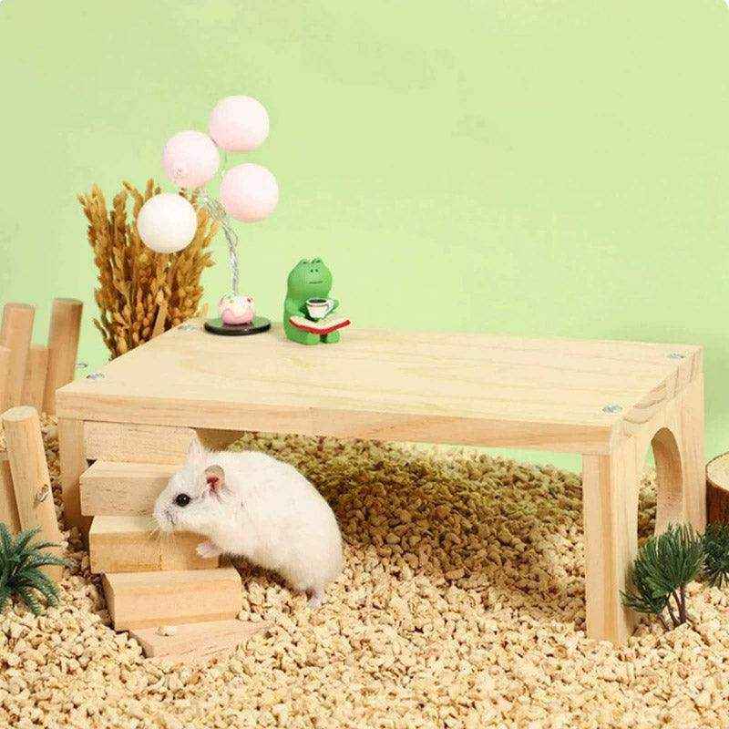 Interactive Wooden Climbing Toy with Hamster Platform and Hideout