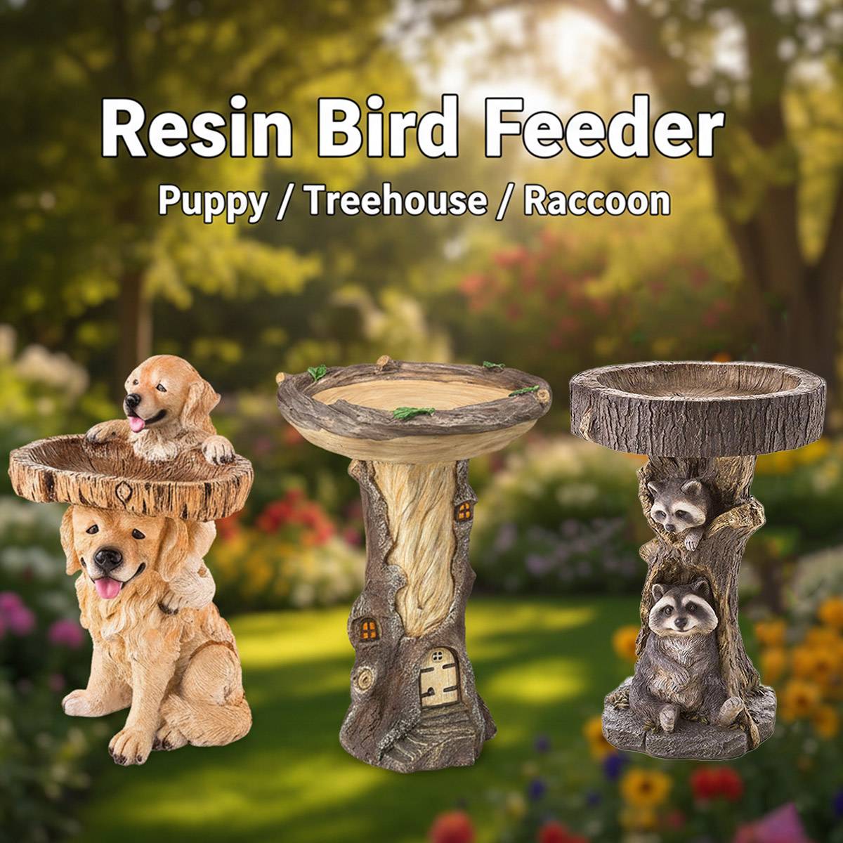 Resin Bird Feeder Birdbath Statue - Outdoor Garden Decor with Animal Design