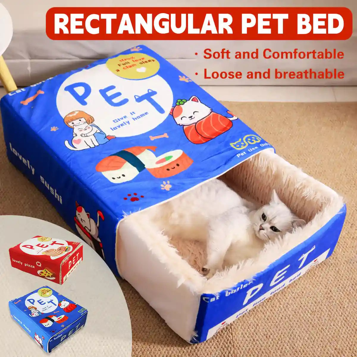 Warm Rectangular Pet Bed with Plush Interior