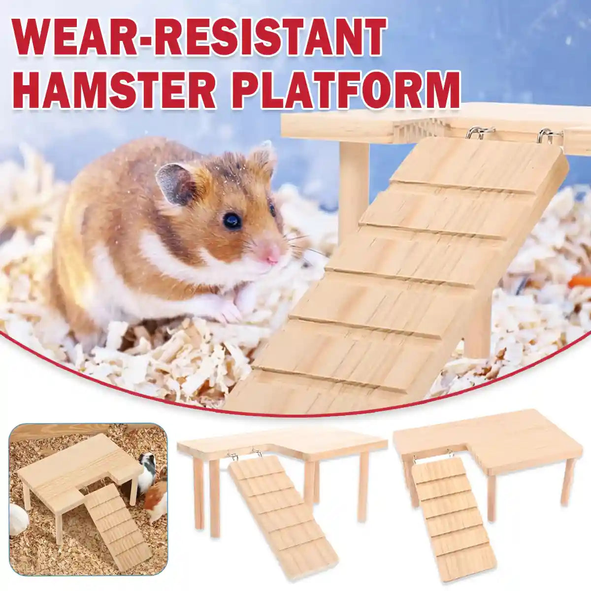Wooden Hamster Platform With Ramp And Stairs For Climbing And Rest
