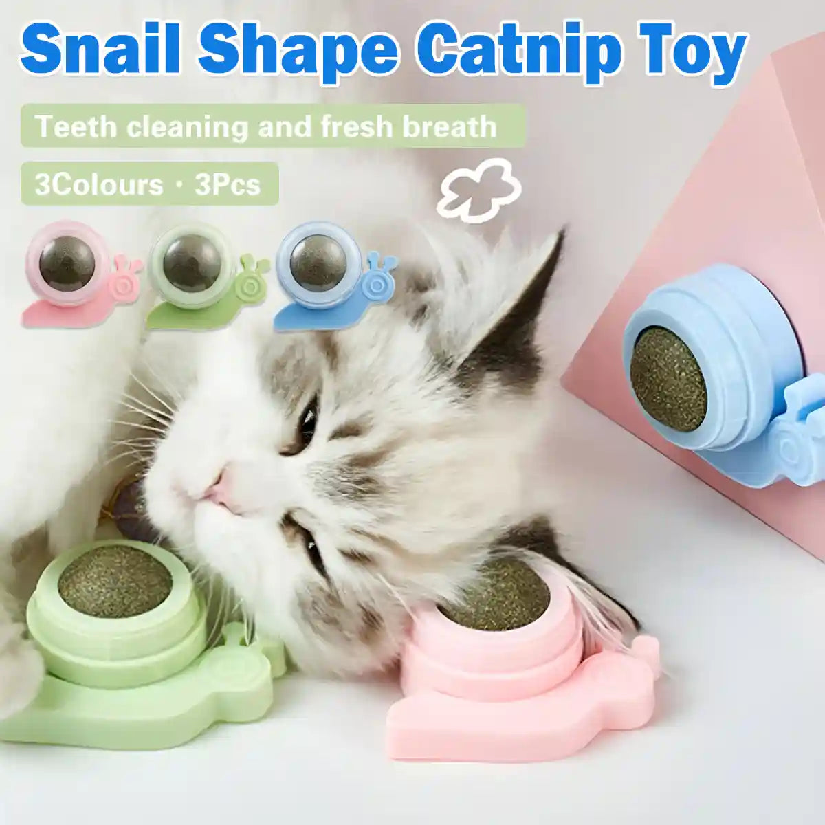 Snail Shape Catnip Toy Set With Adhesive Back and Mint Ball