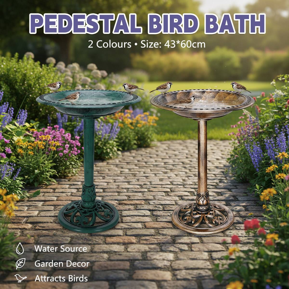 Pedestal Bird Bath for Outdoor Garden | Antique Vintage Style