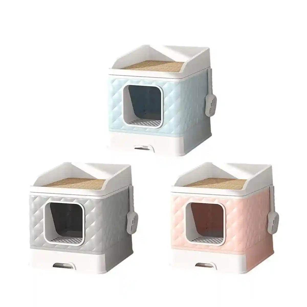 Drawer-Style Cat Litter Box with Scratching Board & Scoop