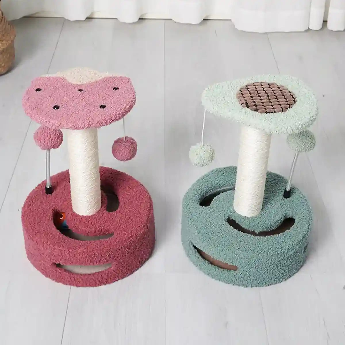 Fruit-Themed Cat Scratching Post with Toy Ball and Plush Base