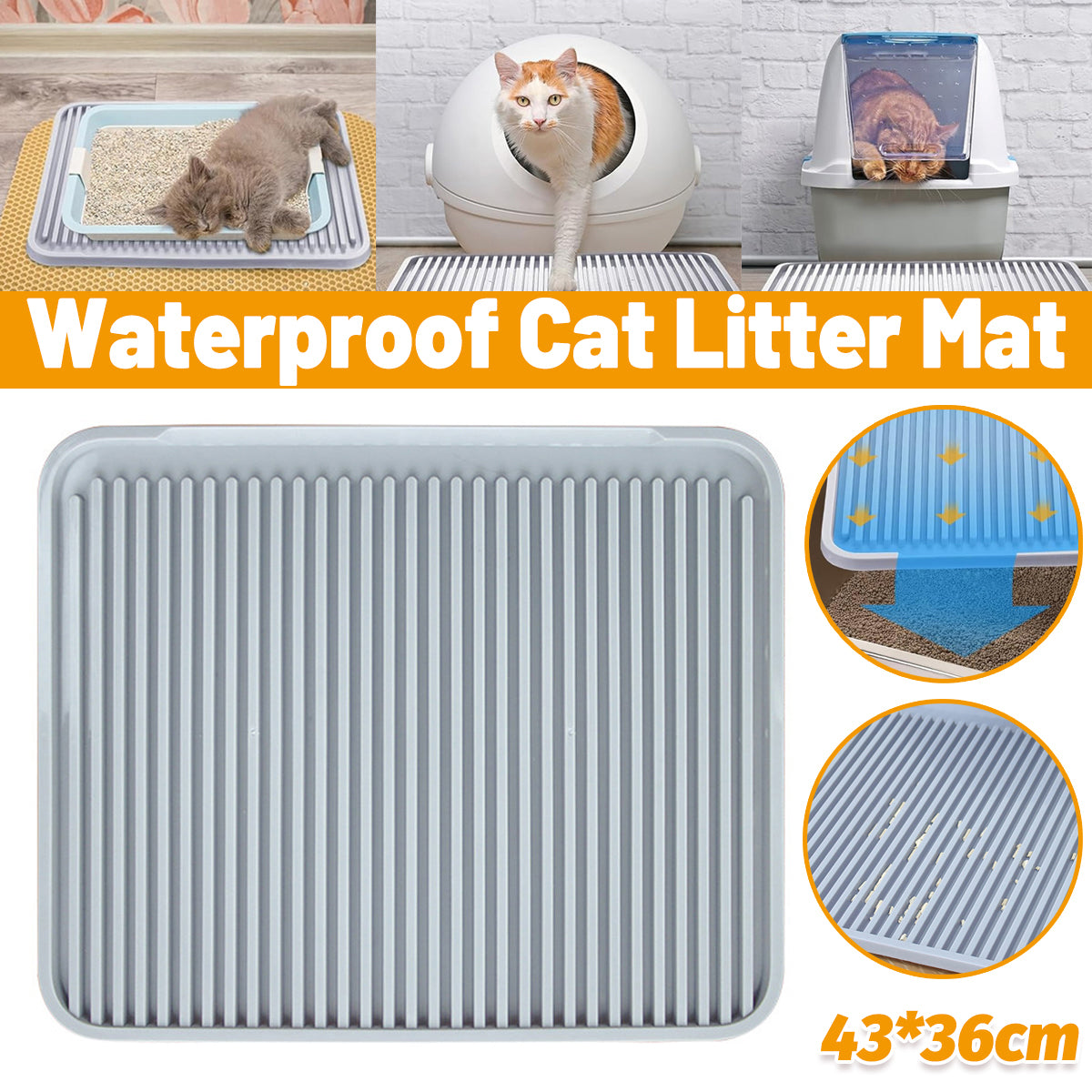 Anti-Tracking Cat Litter Mat Grey 43cm