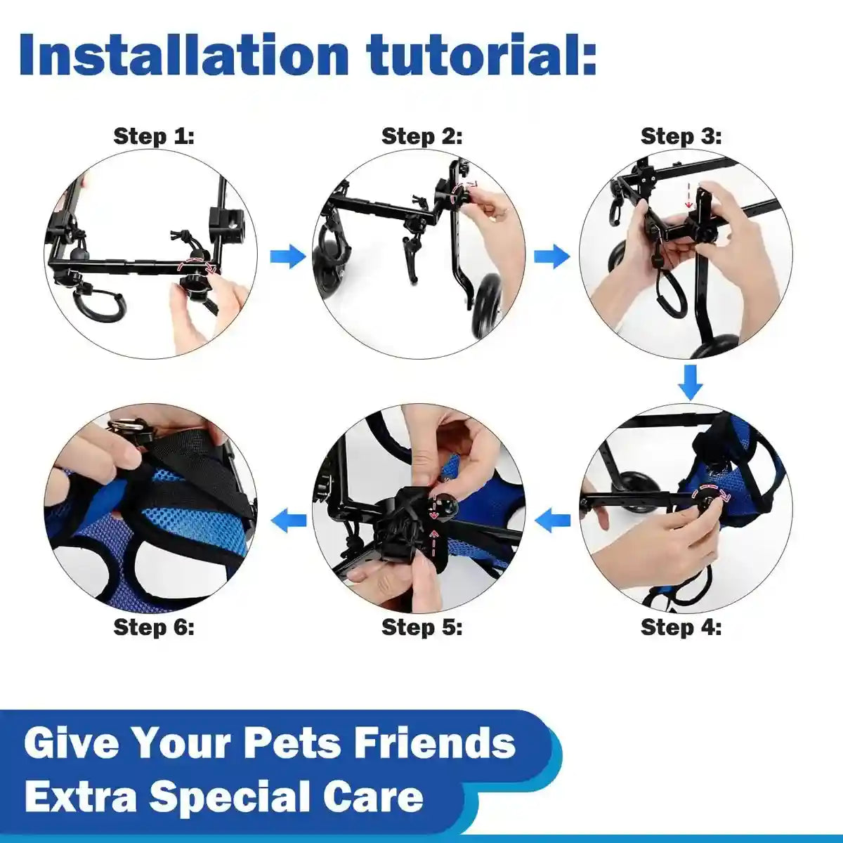 Adjustable Pet Wheelchair for Disabled Dogs and Cats (5.5–10kg)