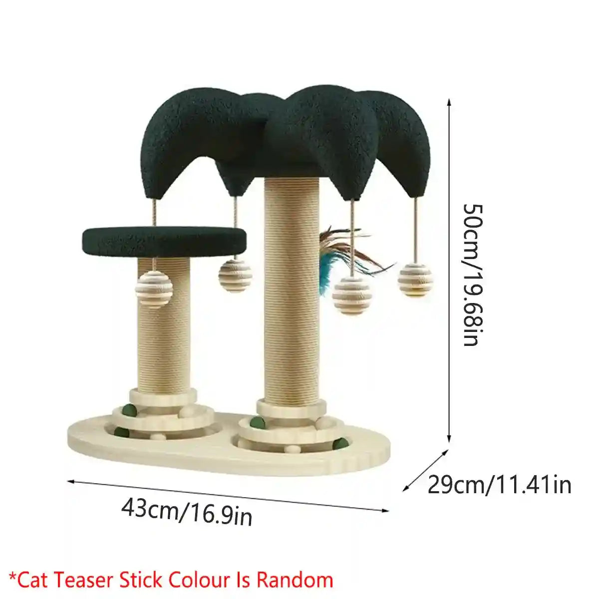 Cat Scratching Post with Teaser Stick & Turntable Sisal & Wood Base