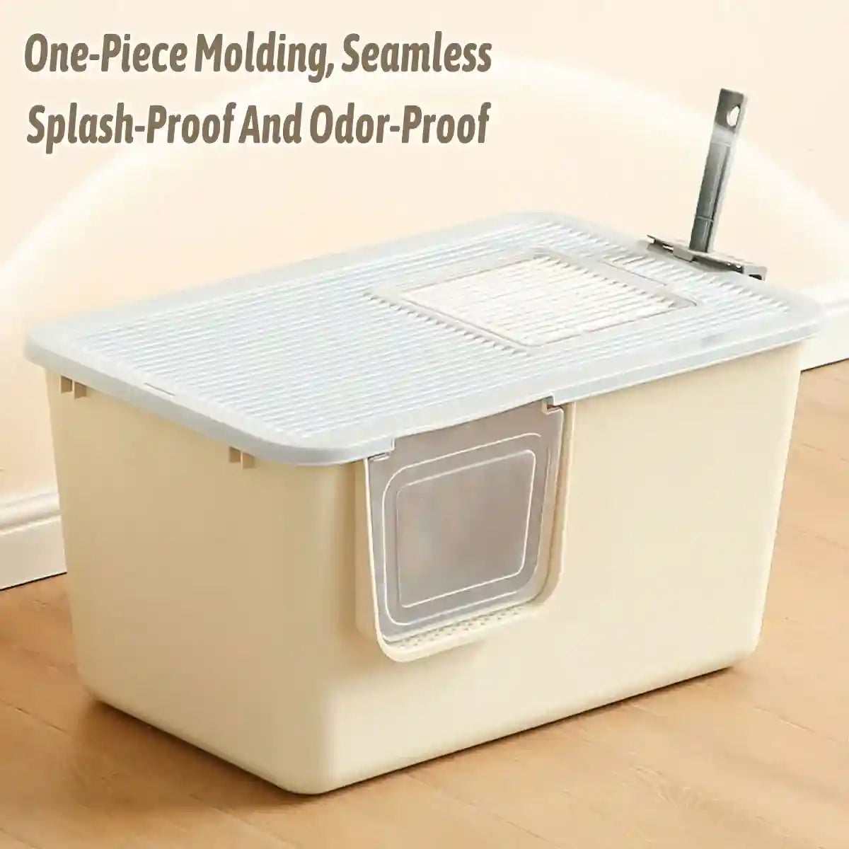 Enclosed Cat Litter Box with Top Entry and Scoop Holder