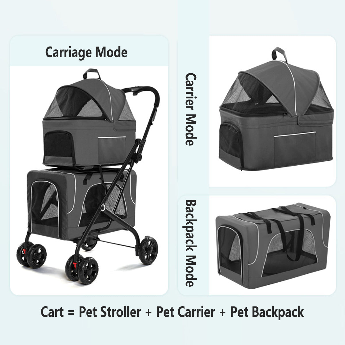 3-In-1 Double Deck Pet Stroller With Carrier