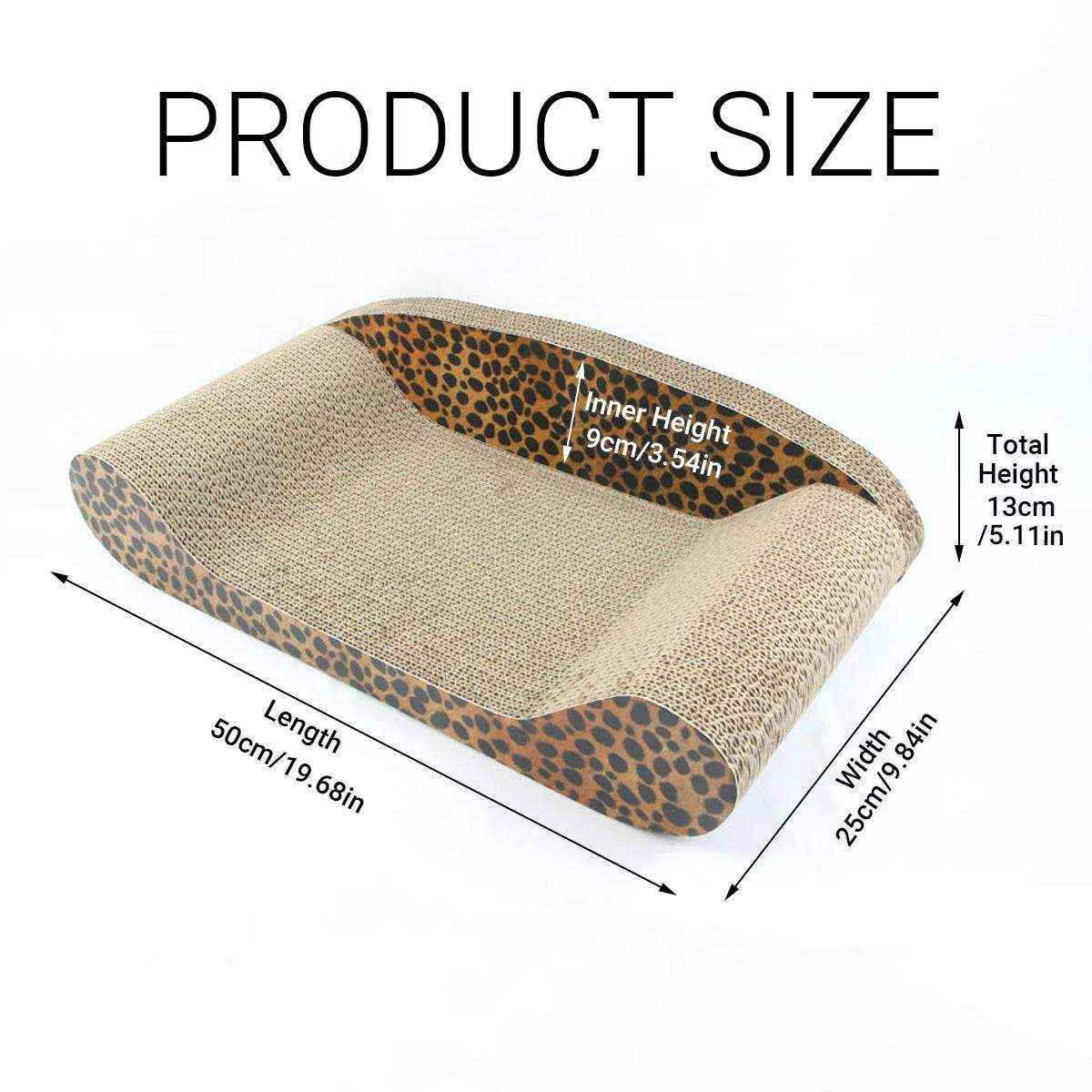 Leopard Print Sofa Lounge with Curved Cat Scratching Pad Surface