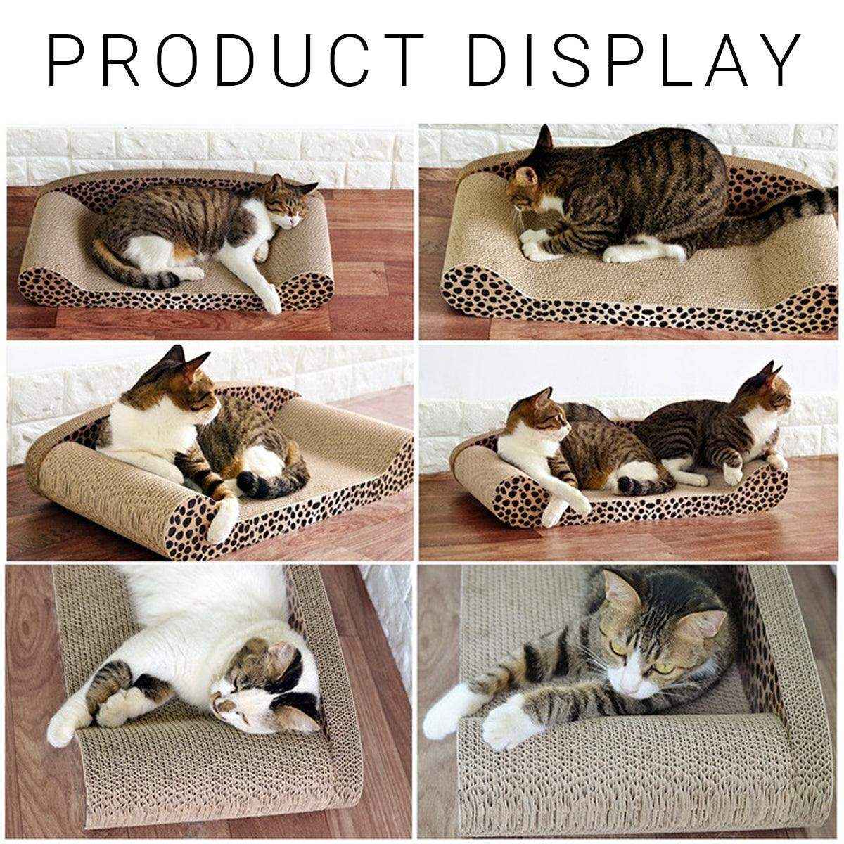 Leopard Print Sofa Lounge with Curved Cat Scratching Pad Surface